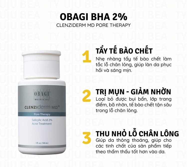 Dung dịch BHA OBagi Clenziderm MD Pore Therapy 2% (148ml) > Da mụn